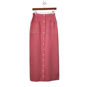 VIVO BY SUSAN THOMAS x VINTAGE 70's Red White Gingham Midi skirt button front